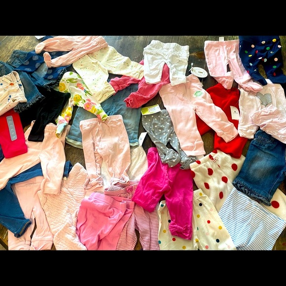 BABY GIRL 0-3 mos! 💗33 items(31 pants/2 diaper covers) 💗at least 10 are NWT! - Picture 1 of 11